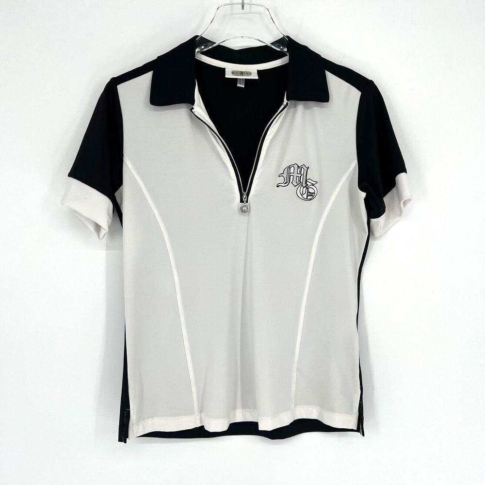 Masters Golf Polo Womens 6‎ Embellished Saying Athleisure Black White